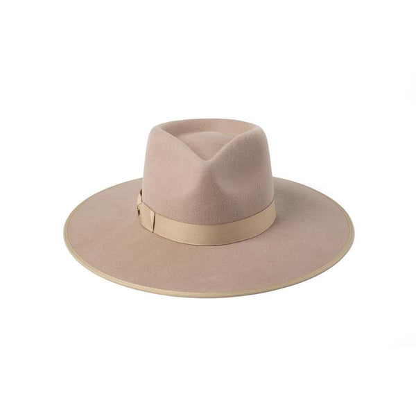 Fawn Rancher - Wide brim structured wool felt hat in fawn color with tonal ribbon trim