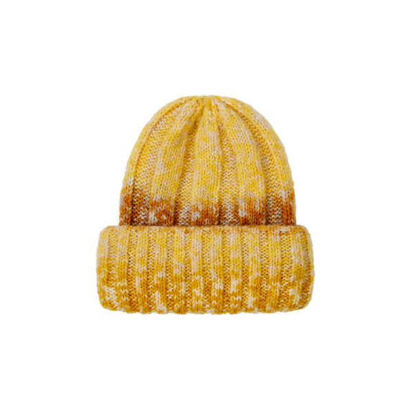 Kai Beanie in sunset tones of mustard, caramel, and butter with rib detail