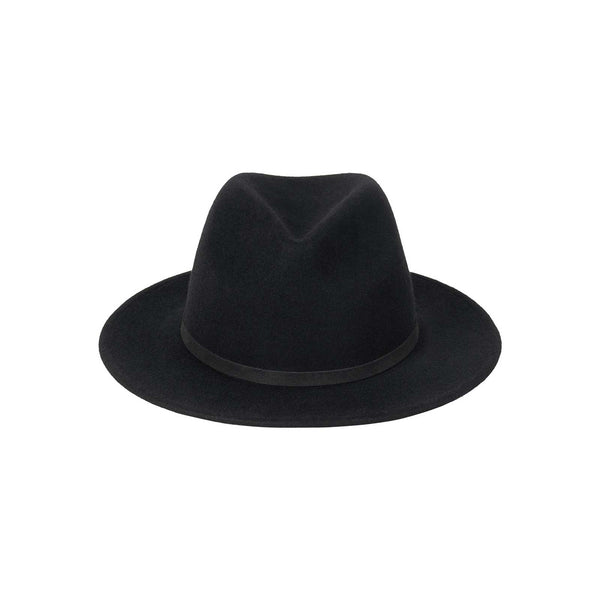 Black wool felt fedora hat with a flat brim