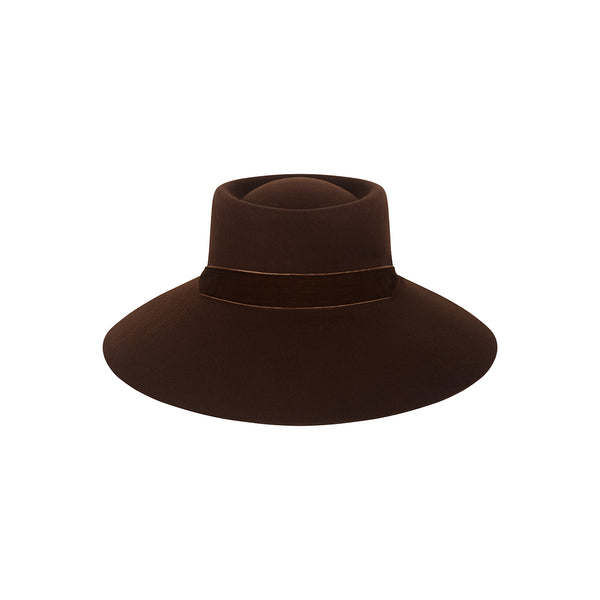 Paloma Midi - Ebony Felt Boater Hat with detachable neck ties