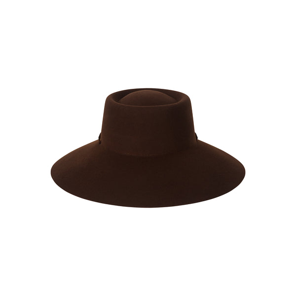 Paloma Midi Wool Felt Boater Hat in rich ebony brown with a wide brim