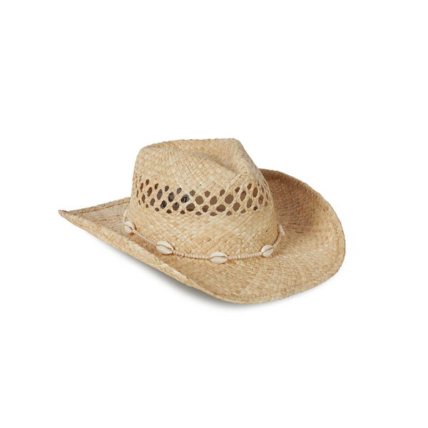 Seashells Cowboy straw hat with seashell embellishments