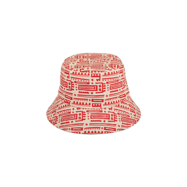 Maya Red cotton bucket hat with custom red and off-white print design