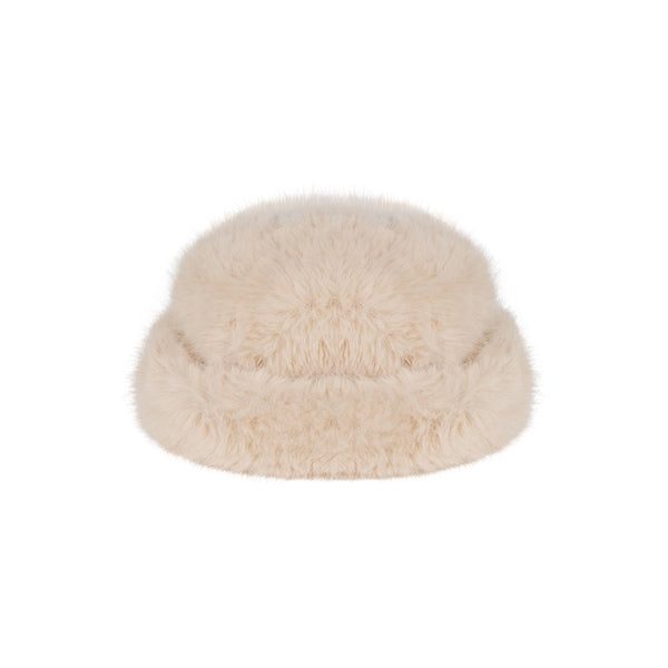 Snuggle Bucket hat in Almond color, made of soft faux fur