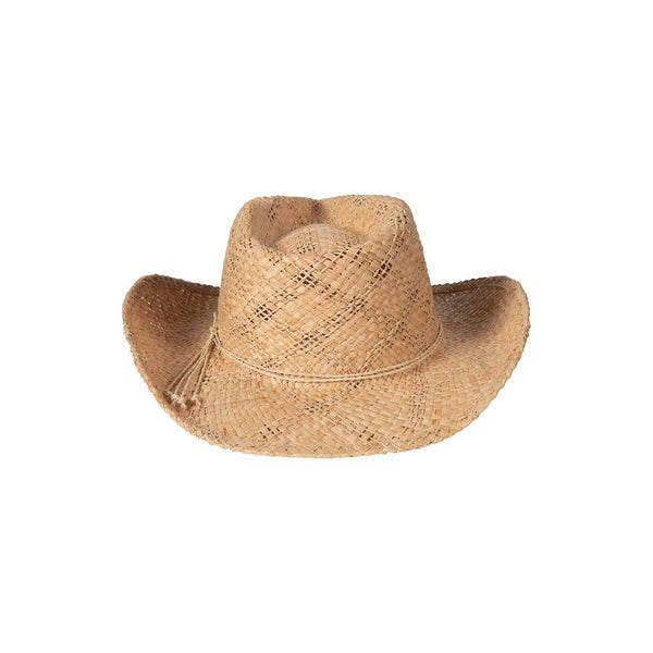 Sundance Cowboy straw cowboy hat, hand-woven 100% raffia straw, traditional fedora crown, flicked edge brim