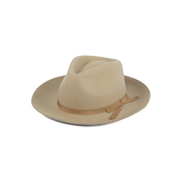 The Lou Fedora in reed color, a classic fedora with a grosgrain ribbon trim.