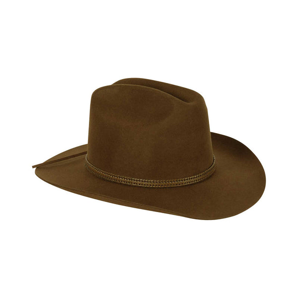 The Outback - Coco cowboy hat, 100% Australian wool felt, rich coco color, features tonal faux-leather trim, brim 8cm, crown height 12.5cm.