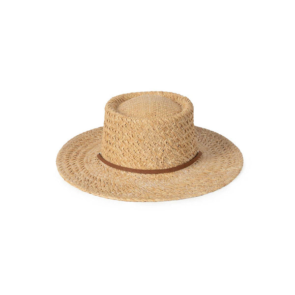 Wide-brimmed straw hat with a brown band