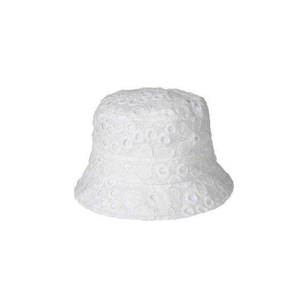 White lace bucket hat with floral design