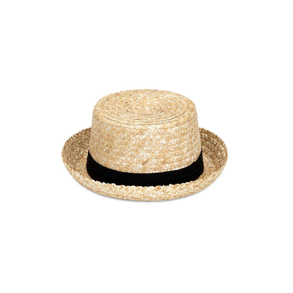 Ahoy Boater hat made of wheat straw with a black cotton ribbon band