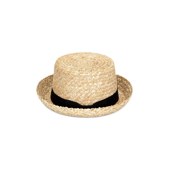 Ahoy Boater hat made of wheat straw with a black cotton ribbon.