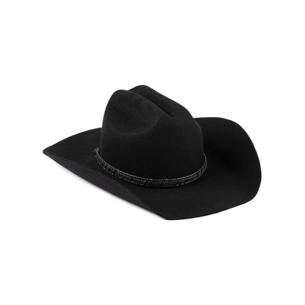 Black cowboy hat with a decorative band