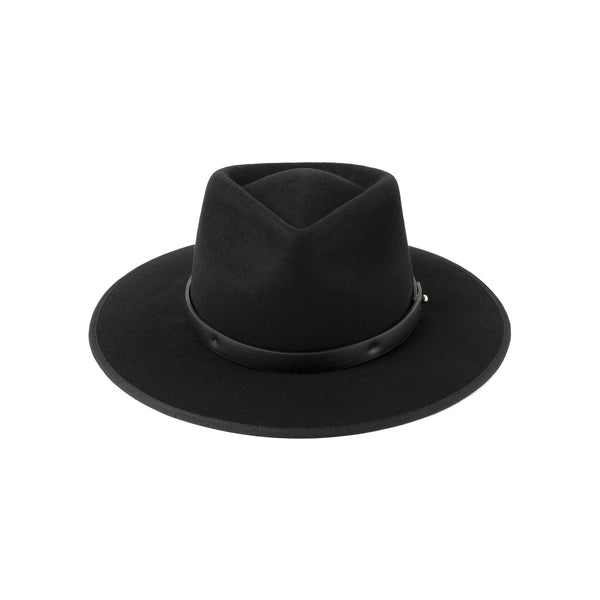 Diego - Black Wool Felt Fedora Hat with Vegan Leather Band and Gold Stud Detail