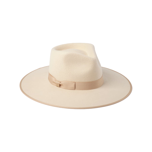 Ivory Rancher hat with a wide brim and beige band