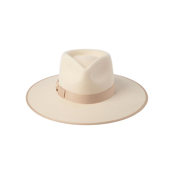 Ivory Rancher hat made from 100% structured Australian wool, trimmed with tonal light gold grosgrain ribbon.