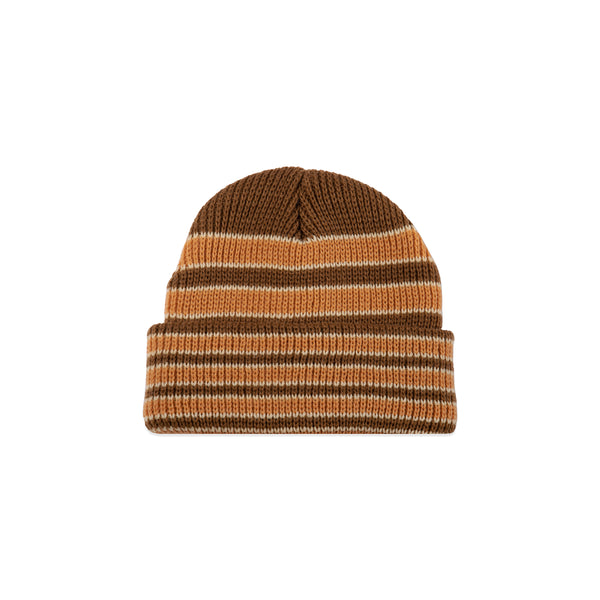 Momo Beanie in Coffee Cola with tonal brown stripes