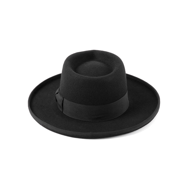 Black wool felt fedora hat with grosgrain ribbon detail