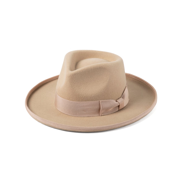 Beige Wool Felt Fedora Hat with a tonal ribbon