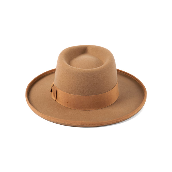 Teak brown fedora hat with grosgrain ribbon, 100% Australian wool