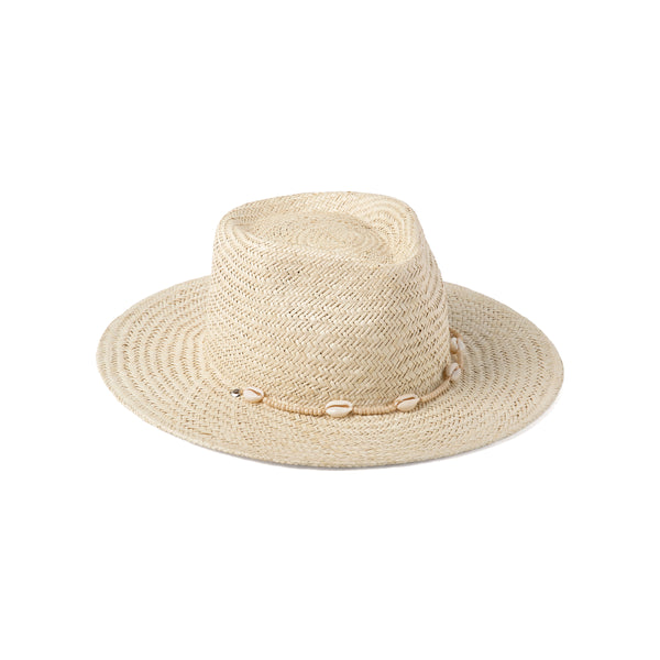 Seashells Fedora, a natural straw hat with seashell embellishments