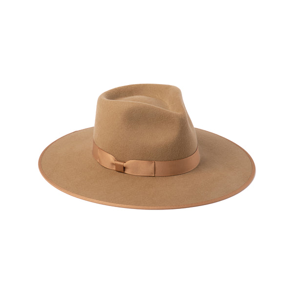 Tan Teak Rancher hat with a wide brim and a ribbon band
