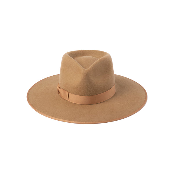 Teak Rancher wool felt fedora hat in teak brown with tonal grosgrain ribbon