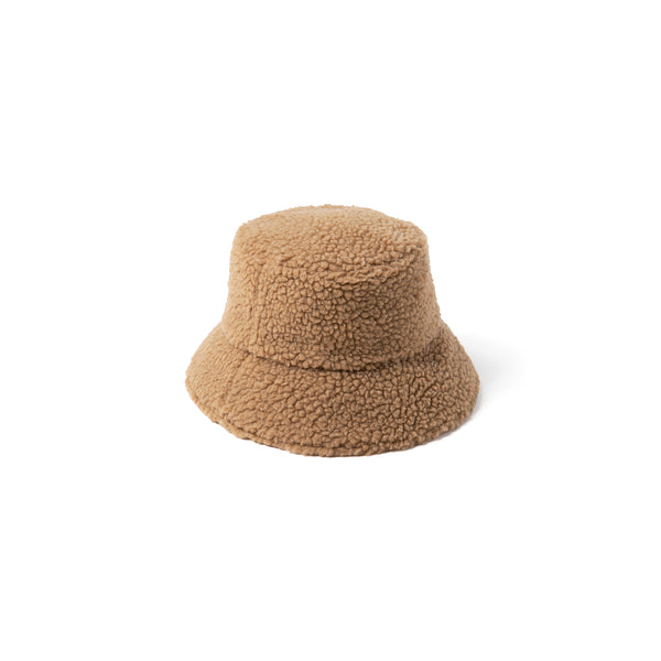Camel Teddy Bucket Hat for Kids, soft shearling design, UPF 50+ sun protection