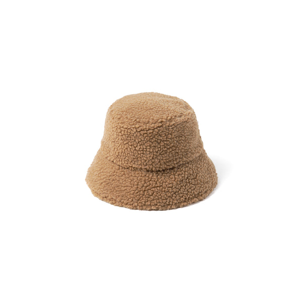 Kids Teddy Bucket Hat in Camel, soft shearling design