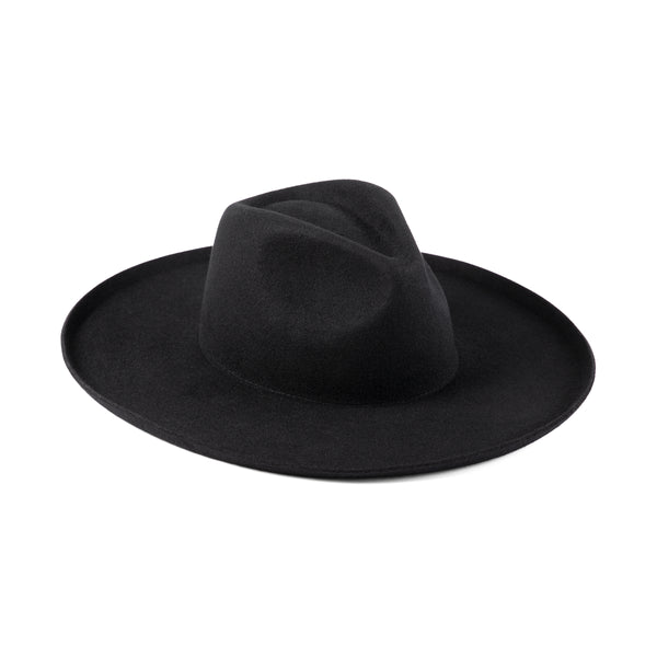 Black Melodic Fedora - 100% Australian wool, wide brim, flicked edge