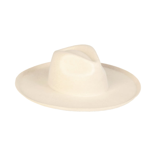 The Melodic Fedora - Ivory, a wide-brimmed wool felt hat with a flicked edge.