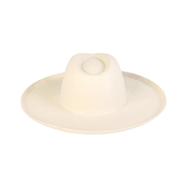 Ivory wide-brimmed wool fedora hat with a flicked edge