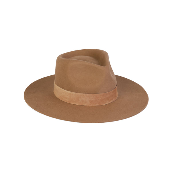 Teak brown fedora hat with a soft suede band