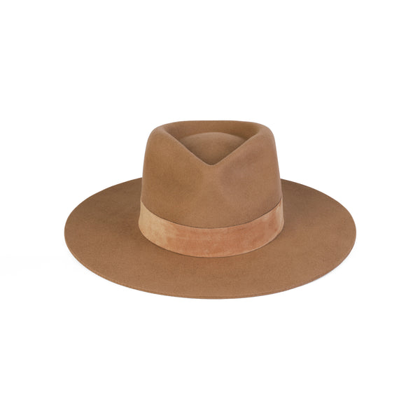 Teak brown fedora hat with a genuine suede band, crafted from 100% Australian wool.