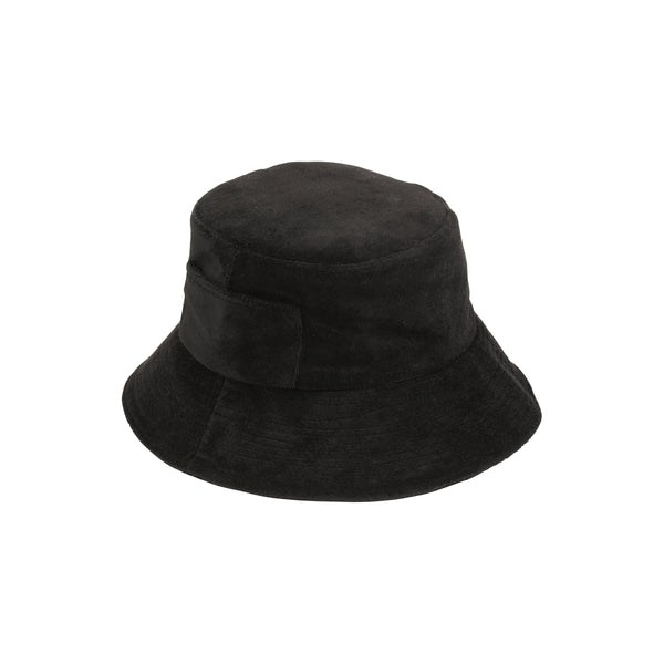 Wave Bucket - Black Terry bucket hat made from 100% cotton terry cloth, featuring a small side pocket.