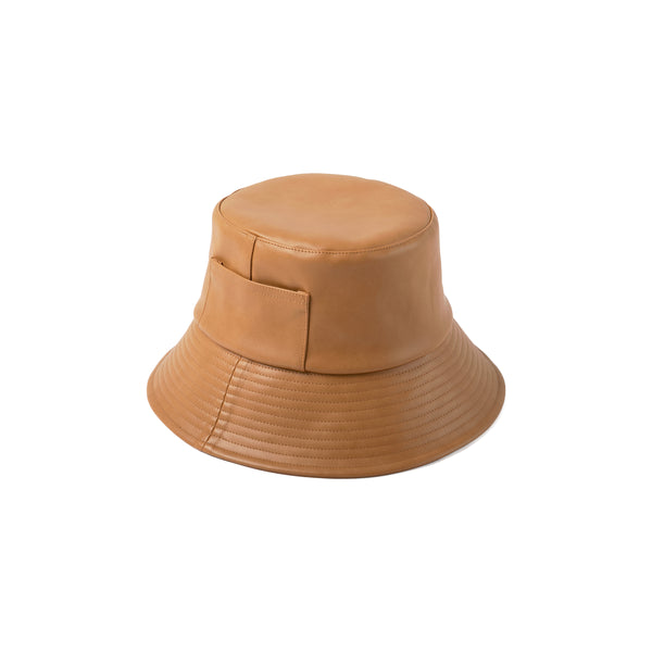 Wave Bucket - Tan Vegan Leather bucket hat featuring a small side pocket