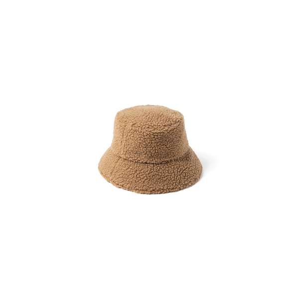 Camel Teddy Bucket Hat for Kids, soft shearling design