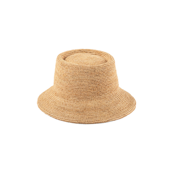 Inca Bucket - Dip, natural straw bucket hat with dipped crown design