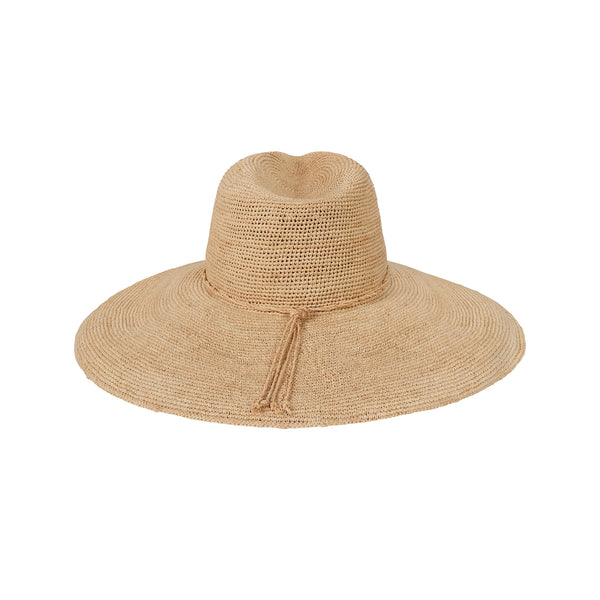 Drift Fedora Ultrawide in natural color, made from 100% Madagascan raffia, with an ultrawide brim.