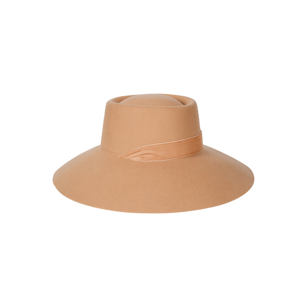 Paloma Midi - Dusty Rose Wool Felt Boater Hat with detachable ribbons