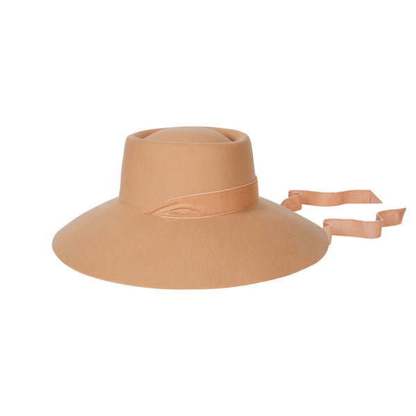 Paloma Midi - Dusty Rose Wool Felt Boater Hat with detachable neck ties