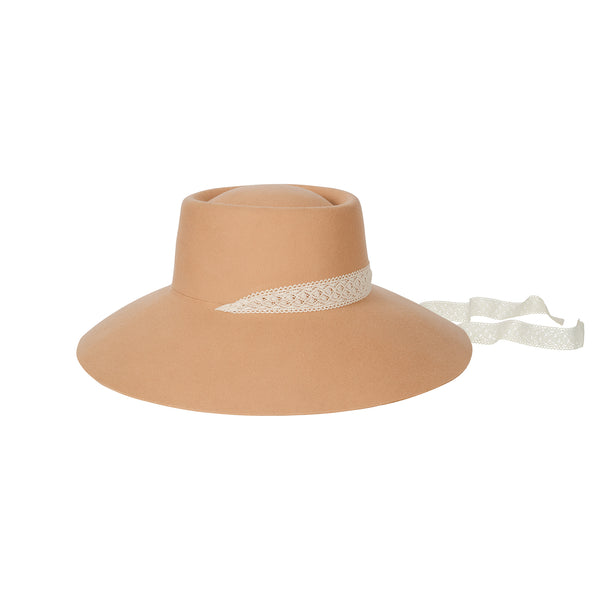 Paloma Midi - Dusty Rose Felt Boater Hat with detachable neck ties