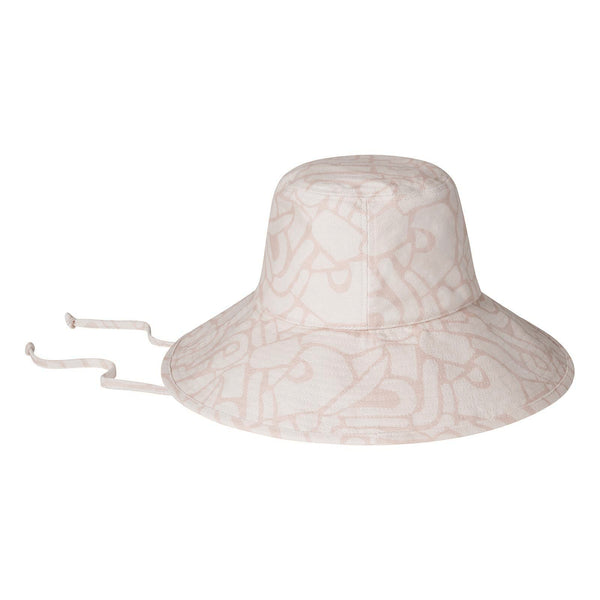 Holiday Bucket - Athens Print Cotton Bucket Hat in Dusty Rose with self-fabric ties