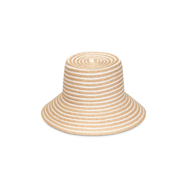 Reef Bucket - Snow Stripe hat with downturned brim, hand woven natural raffia, and UPF 15+ rating