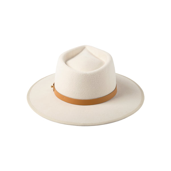 Diego - Ivory Wool Felt Fedora Hat with Vegan Leather Band