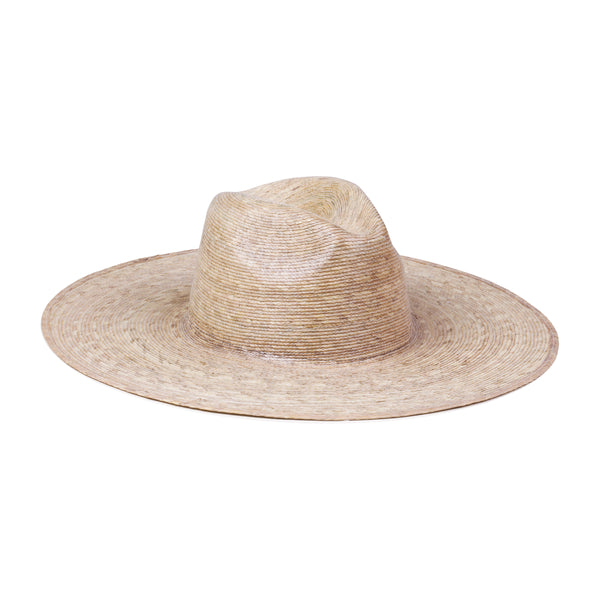 Natural 100% palm leaf wide-brimmed fedora hat with a 12 cm brim.