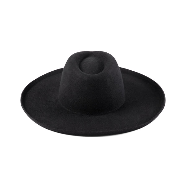 The Melodic Fedora in Black, a wide-brimmed wool felt hat